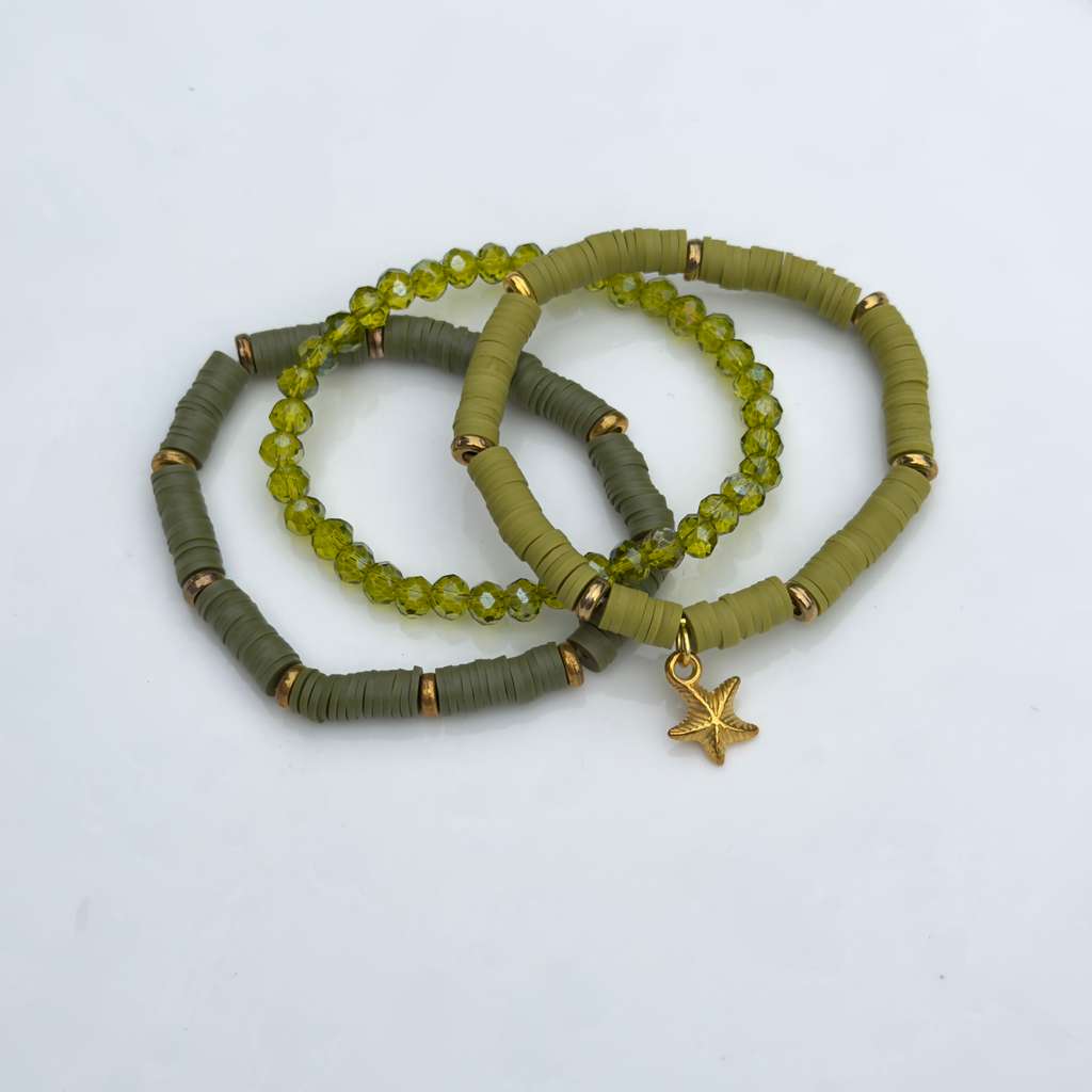 Olive & Gold Star Stack — Set of 3