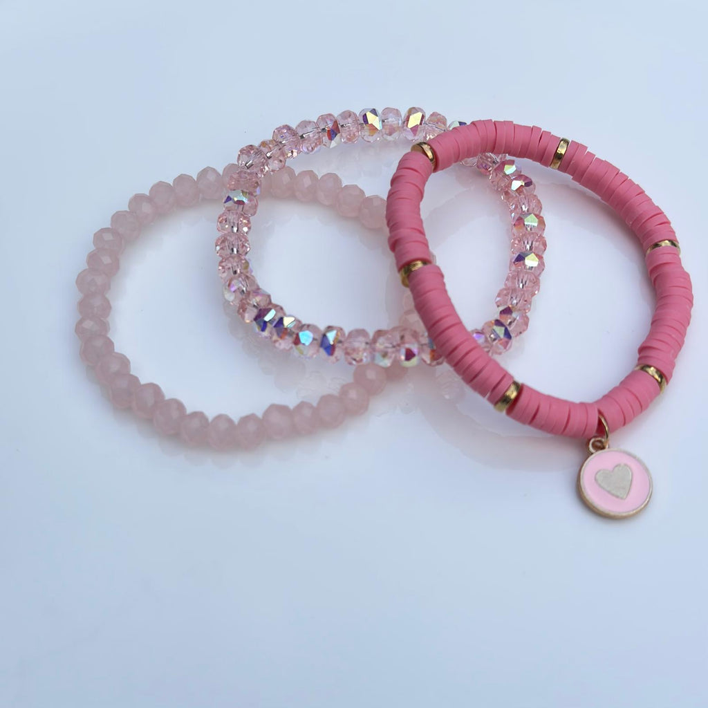 Pink Heart Bracelet Stack - Set of 3