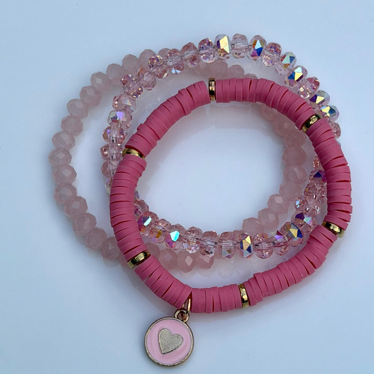 Pink Heart Bracelet Stack - Set of 3