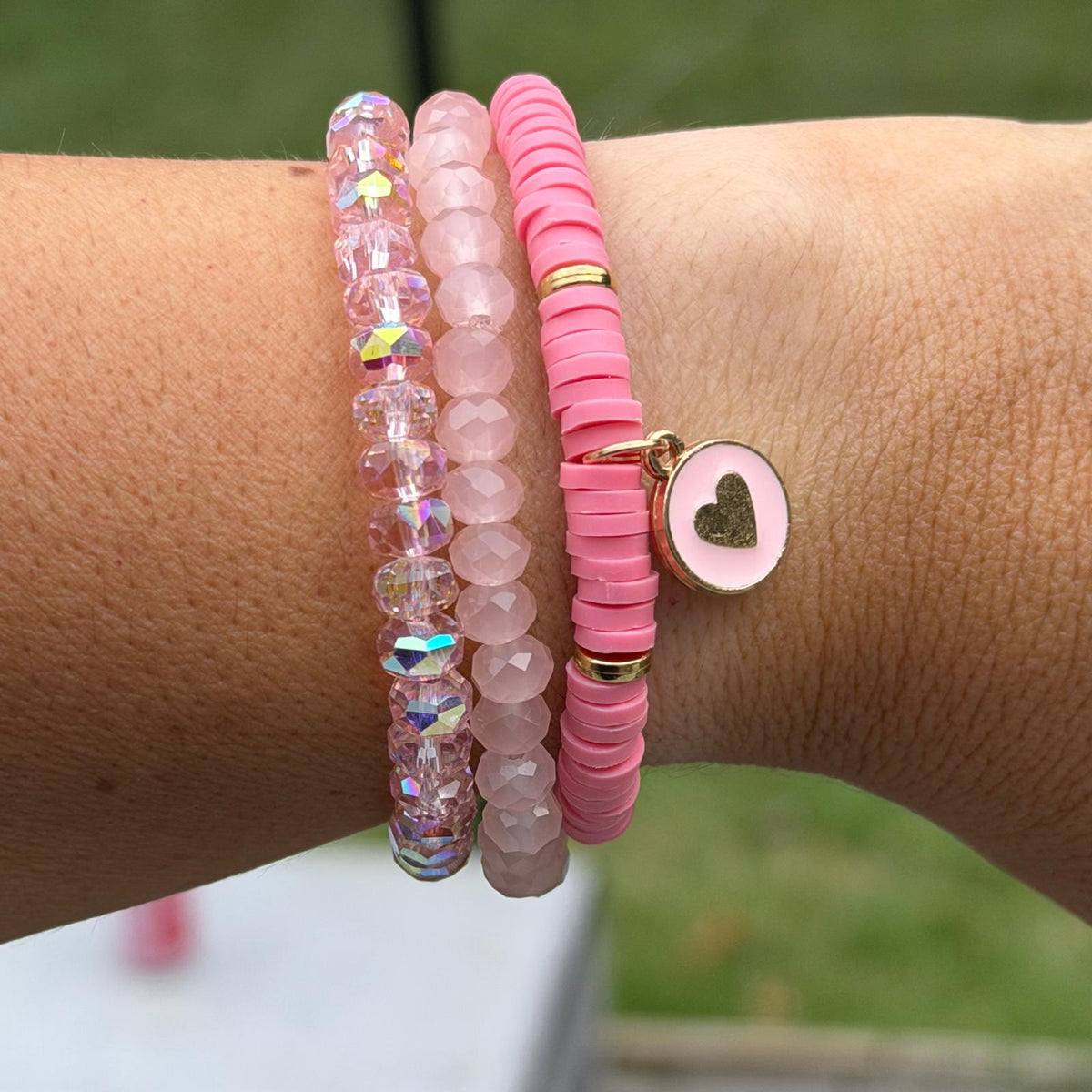 Pink Heart Bracelet Stack - Set of 3