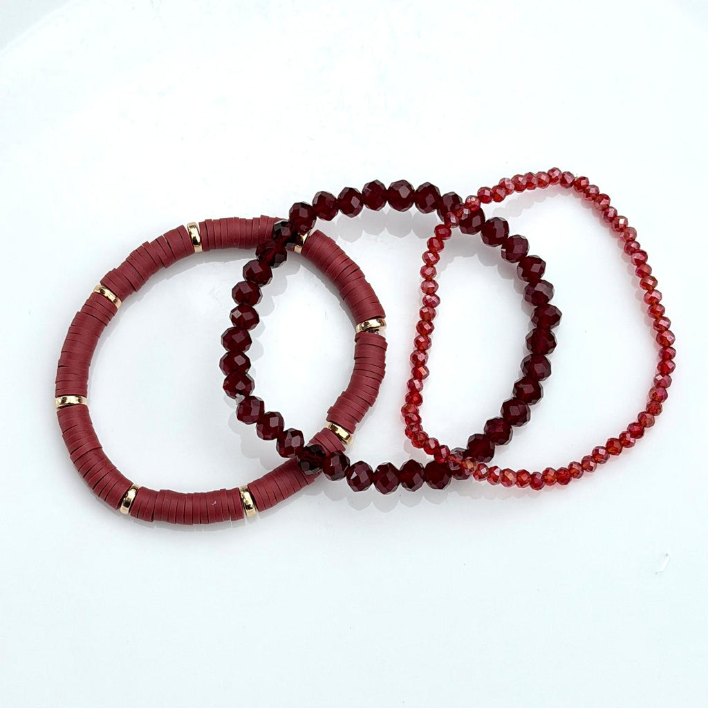 Crimson Glow Bracelet Stack – Set of 3