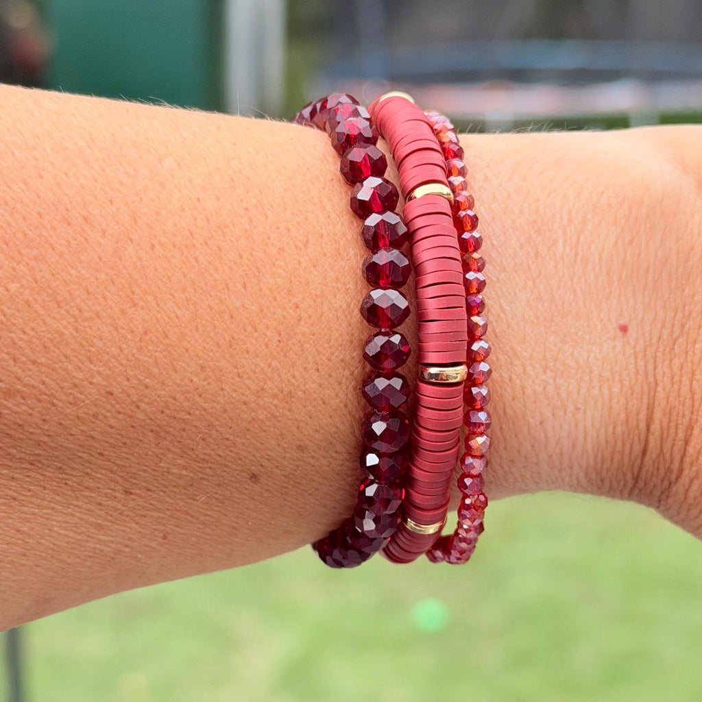 Crimson Glow Bracelet Stack – Set of 3