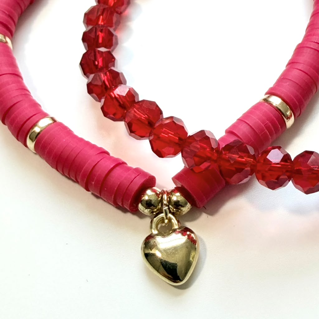 Ruby Heart Bracelet Stack - Set of 2