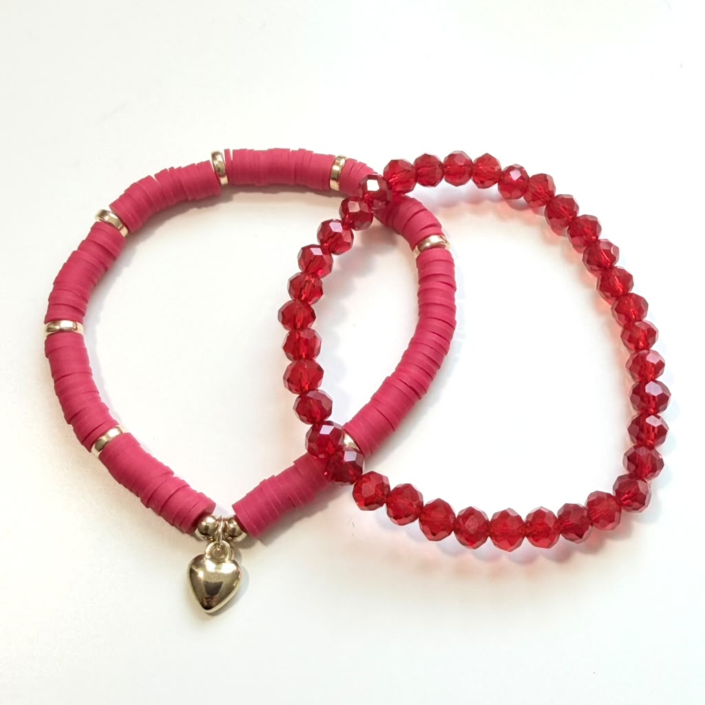 Ruby Heart Bracelet Stack - Set of 2