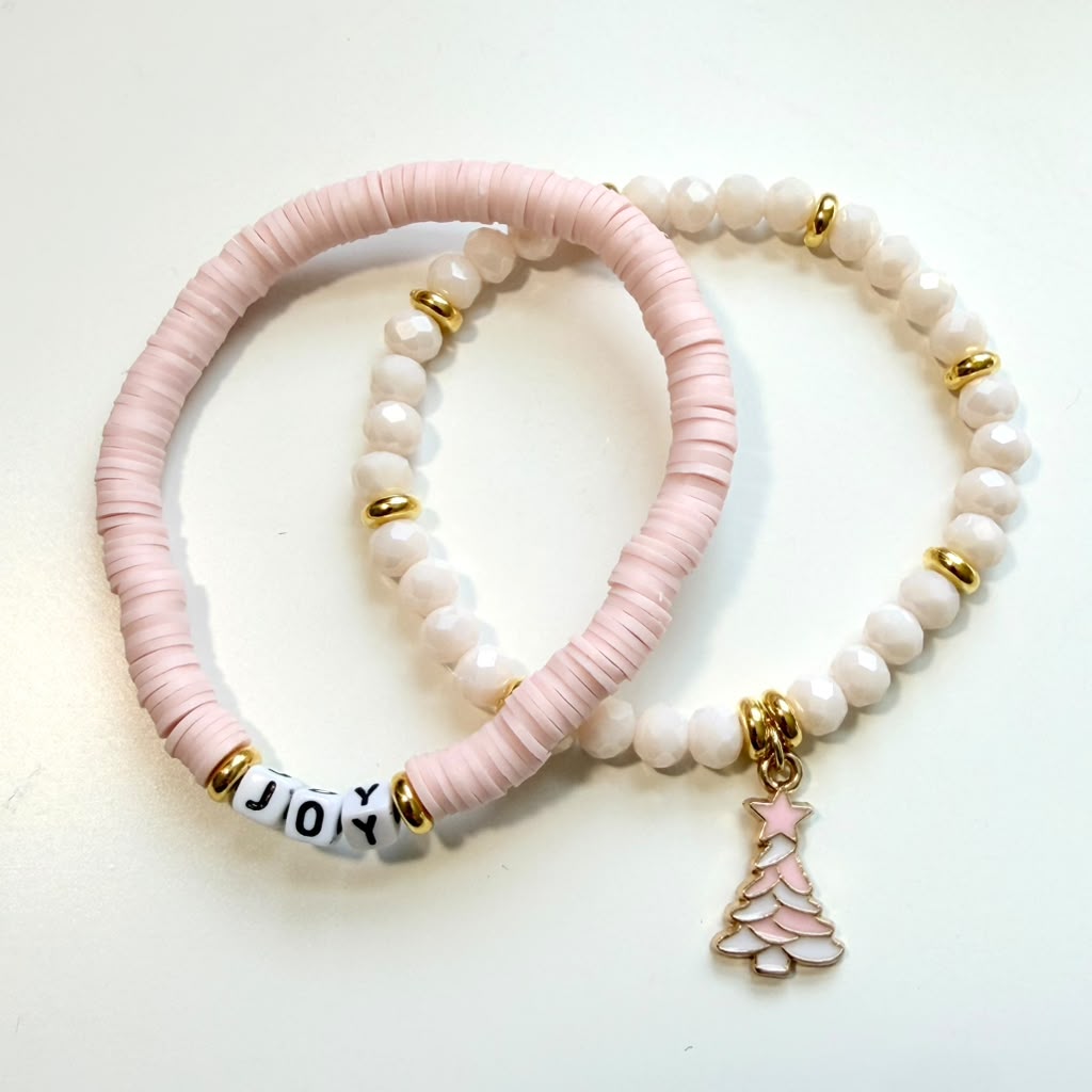 Pink Christmas Joy Bracelet Stack - Set of 2